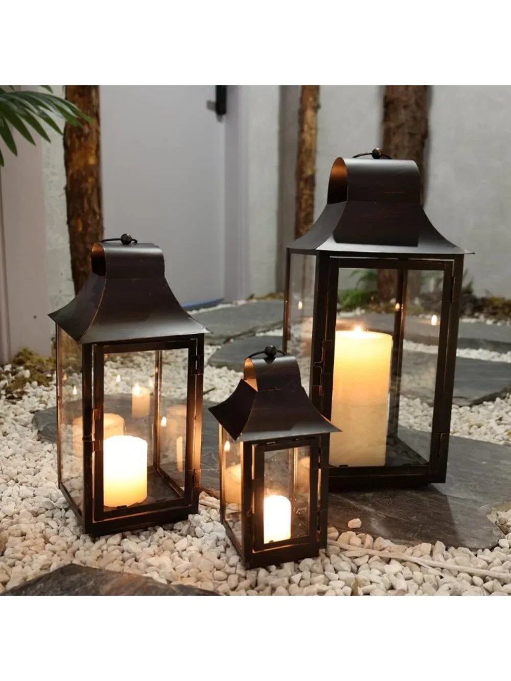 Large Decorative Lanterns for Indoor & Outdoor, Vintage Metal Candle Holders